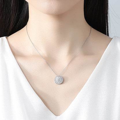 LUOTEEMI Round Disc Fashion Chain Link Jewelry Pendant Necklace Cubic Zirconia Rhodium Plated Necklaces for Women