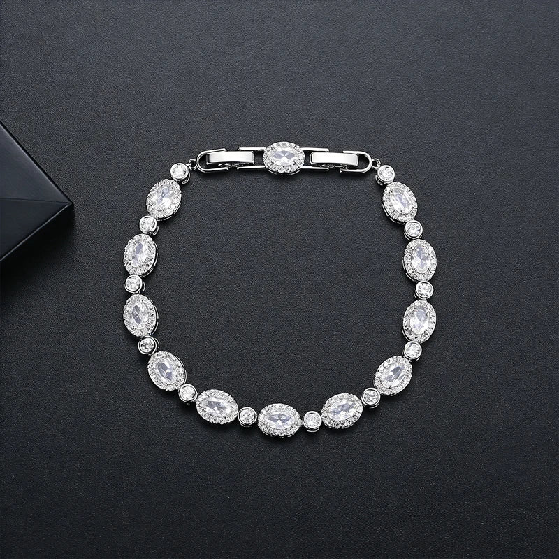LUOTEEMI New Oval Shape Fashion Cubic Zircon Luxury Copper Tennis Bracelet for Girls Designer Womens Hand Jewelry Bracelets