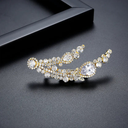LUOTEEMI Cubic Zirconia Oval and Tear Drop Luxury Flower CZ Big Brooches for Women Real White Gold Plated Low MOQ