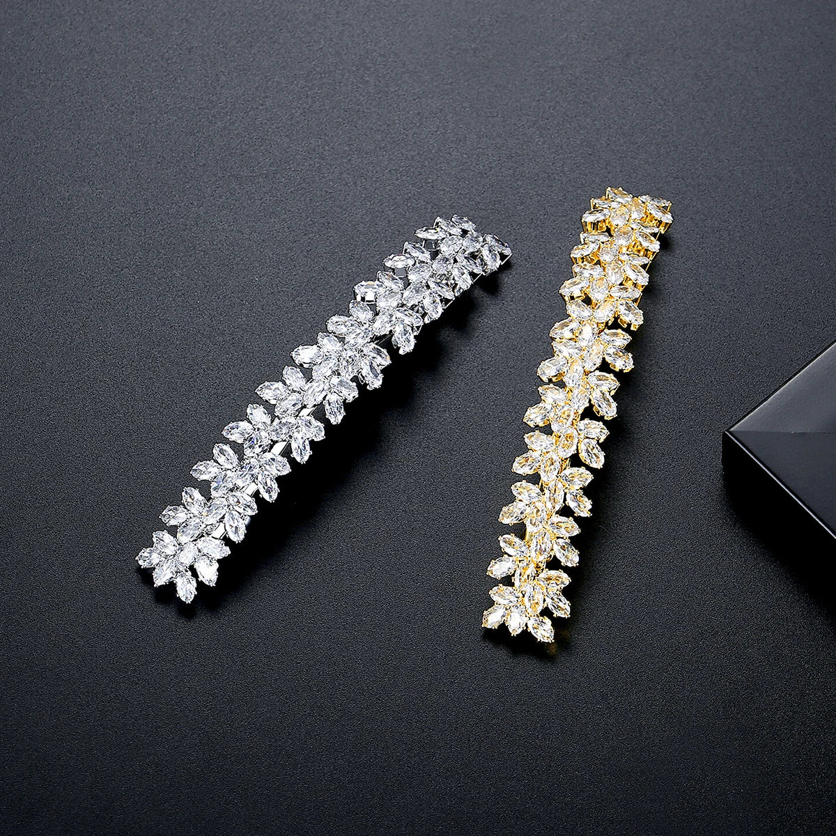 LUOTEEMI Geometric Rectangle Clear Zircon Flower Shape French Pin Jewellery Hair Women Luxury Hair Clip Pin Bridal Wedding