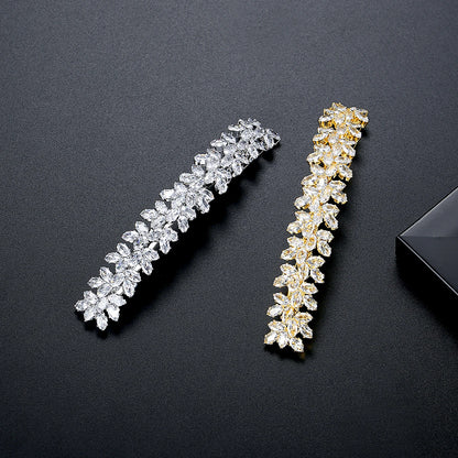 LUOTEEMI Geometric Rectangle Clear Zircon Flower Shape French Pin Jewellery Hair Women Luxury Hair Clip Pin Bridal Wedding