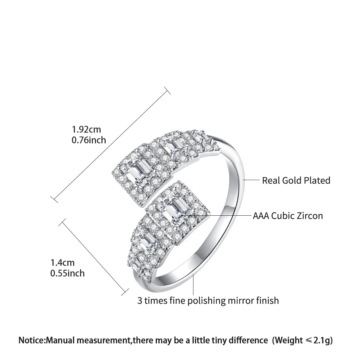 LUOTEEMI Luxury Full of Tiny CZ Elegant Womens Big Adjustable Finger Ring Cubic Zirconia European Rings for Women