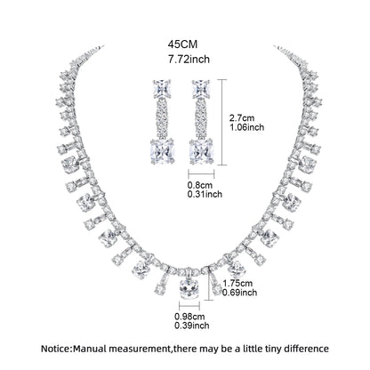 LUOTEEMI Luxury Geometric Zircon Stone Clear Color Bridal Jewelry Copper Cubic Zirconia Sets for Wedding Luxury Jewellery Set