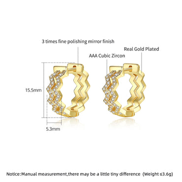 CZCITY Fashion Jewelry Gift Gold Plated Wavy Cubic Zirconia Crystals Huggie Earrings for Women