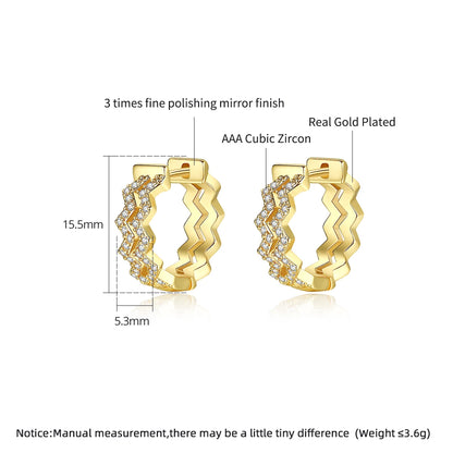 CZCITY Fashion Jewelry Gift Gold Plated Wavy Cubic Zirconia Crystals Huggie Earrings for Women