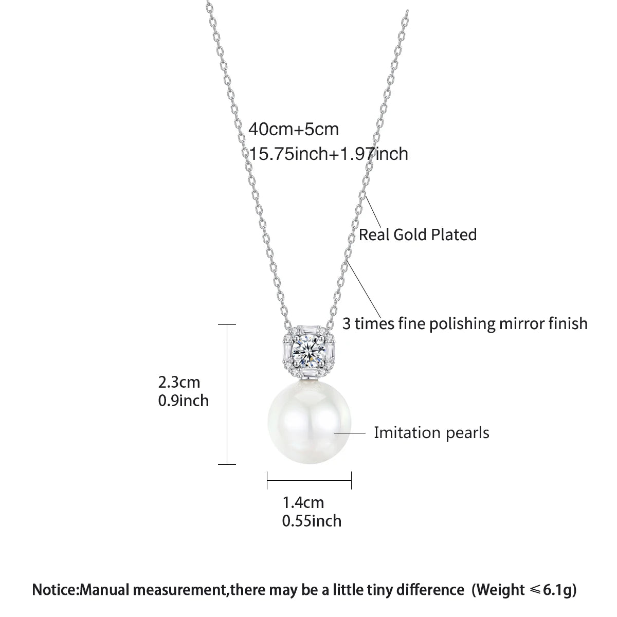 LUOTEEMI Luxury Anniversary Jewelry Cubic Zirconia Big White Imitation Pearl Pendants Ladies Pendant Link Chain Necklace