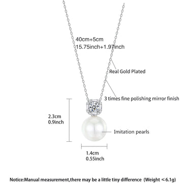 LUOTEEMI Luxury Anniversary Jewelry Cubic Zirconia Big White Imitation Pearl Pendants Ladies Pendant Link Chain Necklace