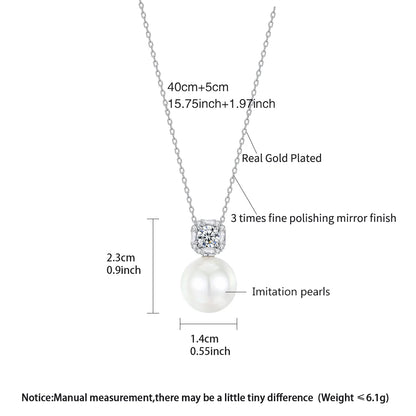 LUOTEEMI Luxury Anniversary Jewelry Cubic Zirconia Big White Imitation Pearl Pendants Ladies Pendant Link Chain Necklace