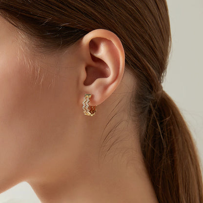 CZCITY Fashion Jewelry Gift Gold Plated Wavy Cubic Zirconia Crystals Huggie Earrings for Women