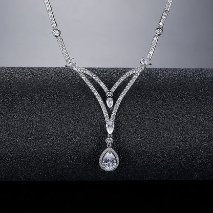 LUOTEEMI Delicate European and American Women Cubic Zirconis Geometric Jewelry Sets Necklace for Party Luxury Big Charm Necklace