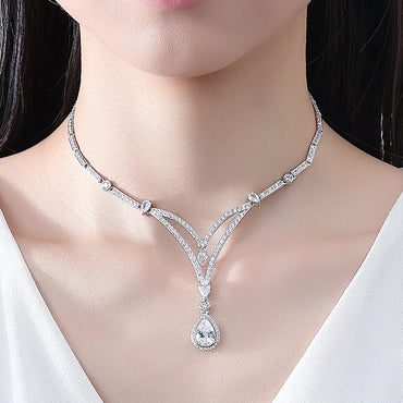 LUOTEEMI Delicate European and American Women Cubic Zirconis Geometric Jewelry Sets Necklace for Party Luxury Big Charm Necklace