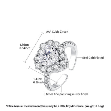 LUOTEEMI 2026 New Fashion Heart CZ Stone Womens Cubic Zirconia Adjustable Open Size Jewelry Finger Ring Ready to Ship