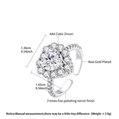 LUOTEEMI 2026 New Fashion Heart CZ Stone Womens Cubic Zirconia Adjustable Open Size Jewelry Finger Ring Ready to Ship