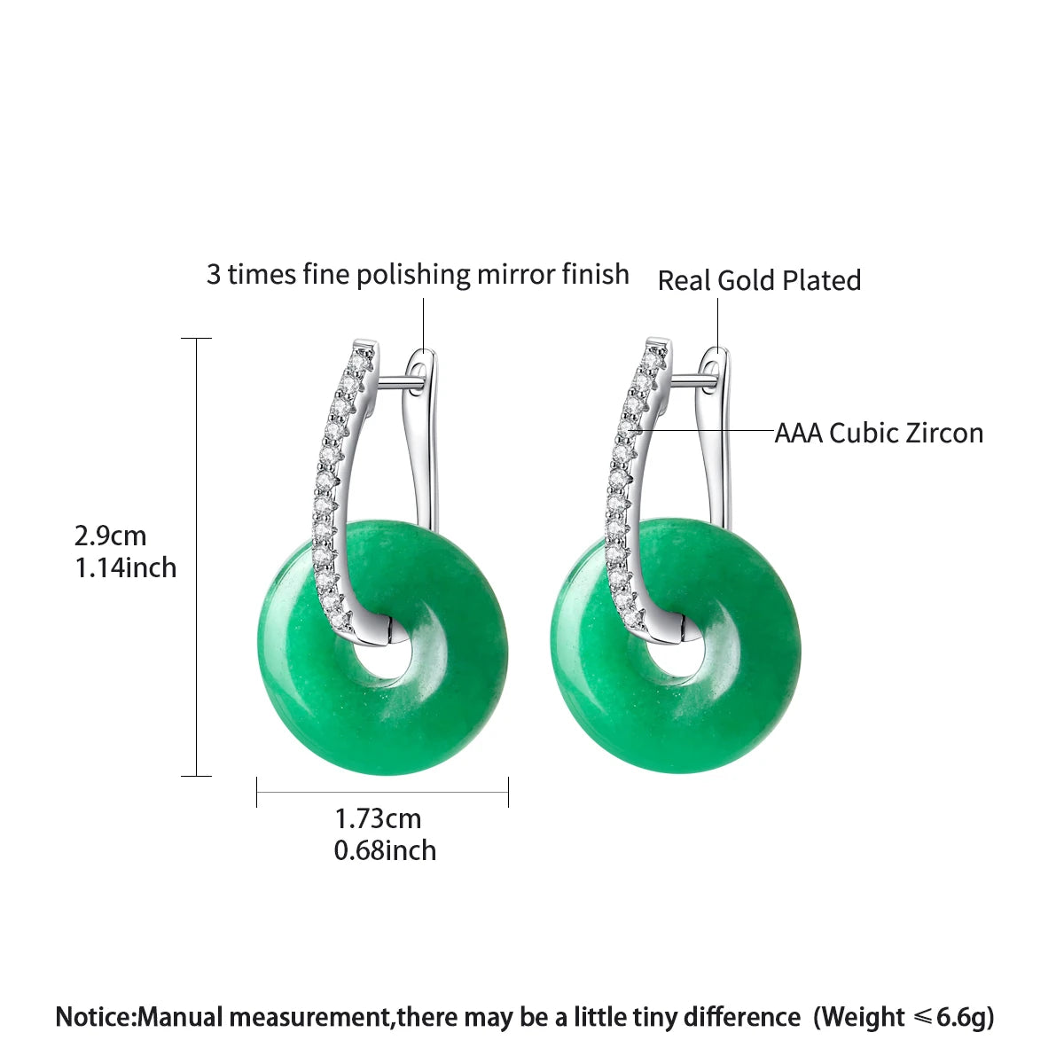 LUOTEEMI New Come Tiny CZ Zirconia Paved Huggie Clip on Earrings with Green Circle Round Jade Fashion Jewellery Women Earrings