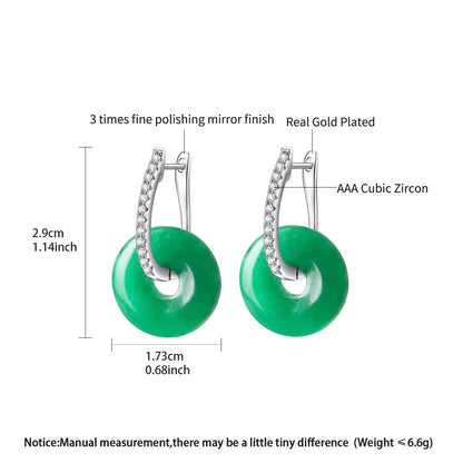 LUOTEEMI New Come Tiny CZ Zirconia Paved Huggie Clip on Earrings with Green Circle Round Jade Fashion Jewellery Women Earrings