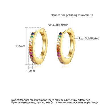 CZCITY Rainbow CZ Paved Woman Diamond Jewelry 14K Gold Zircon Plated Huggie Hoop Earring