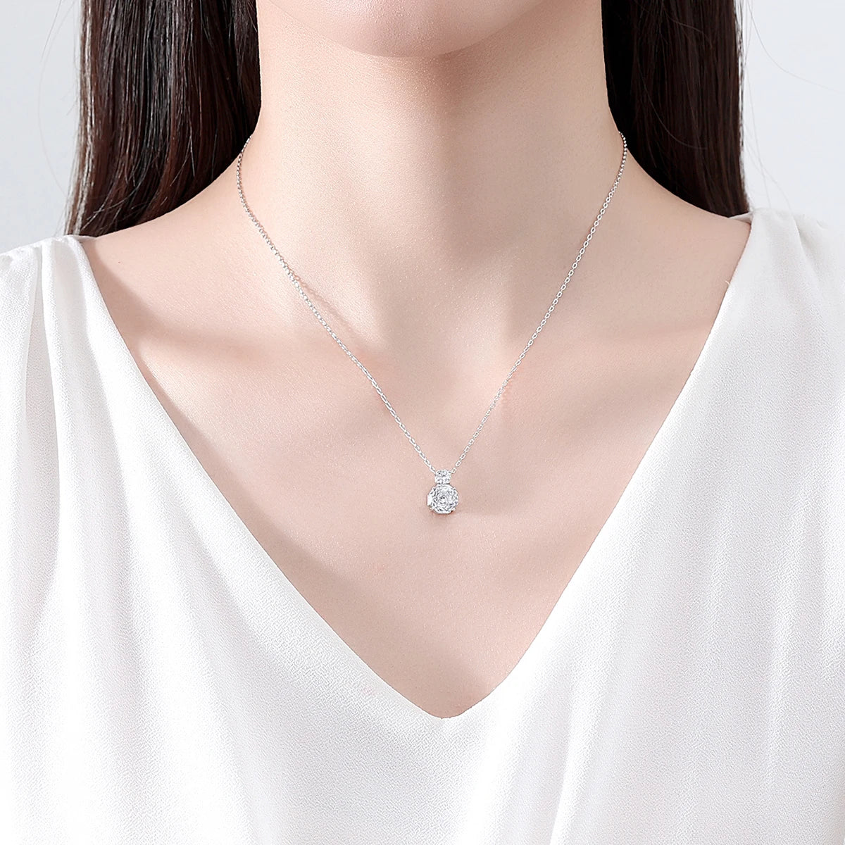 CZCITY Korean Design Millennium Rose Cut Octagonal Zircon Clear and Pink Classic Girls Trendy Link Chain Pendants Necklaces