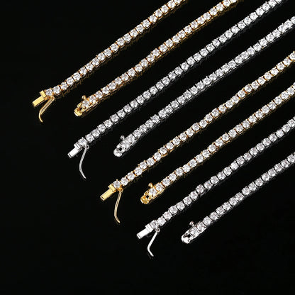 3mm Hiphop Bling Jewelry 18k Gold Iced Out Diamond Copper Zircon Tennis Chain CZ Tennis Necklace