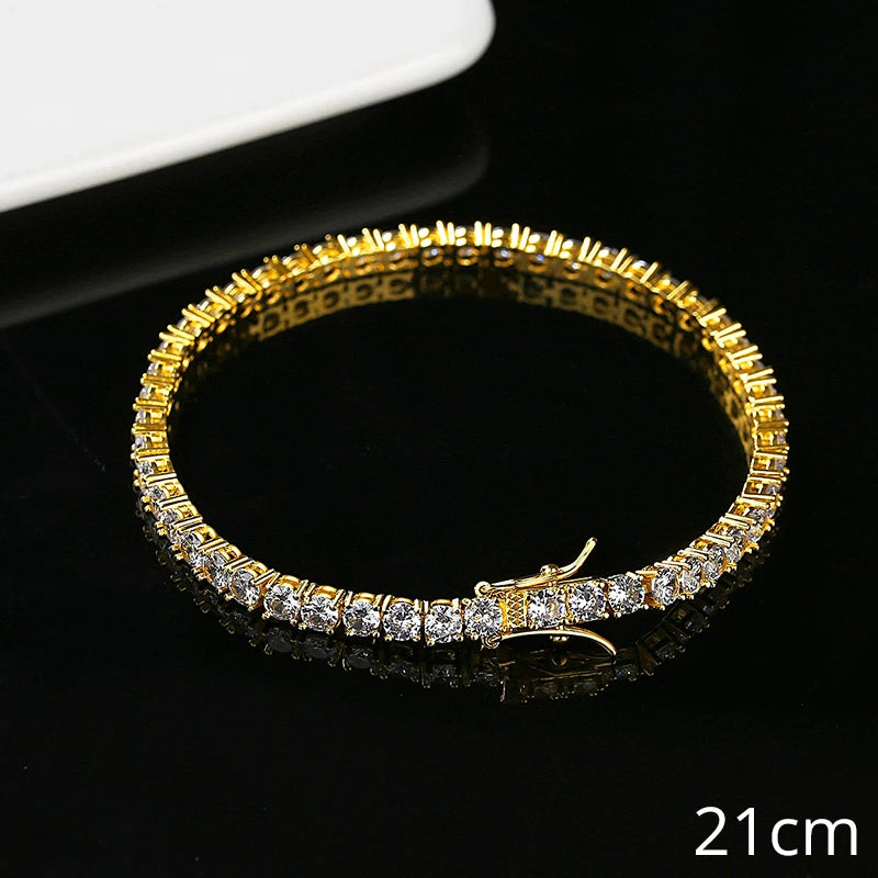 Women Copper 2021 Gold Plated Fashion Trendy Trending Mens Luxury Jewelry 4mm CZ Tennis Bracelet