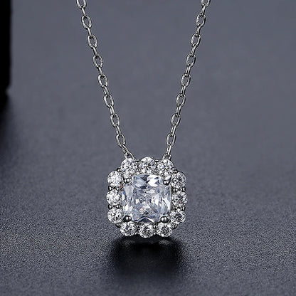 CZCITY New Brass Jewelry Wholesale Elegant Fashion Trendy Vintage Square Pendant Rhodium Cubic Zirconia Necklaces