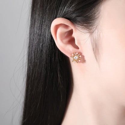 CZCITY Jewelry Earing Lady Woman Fashion Stud Big Statement 2025 CZ Pave Hot Sale Pearl and Flower Earrings