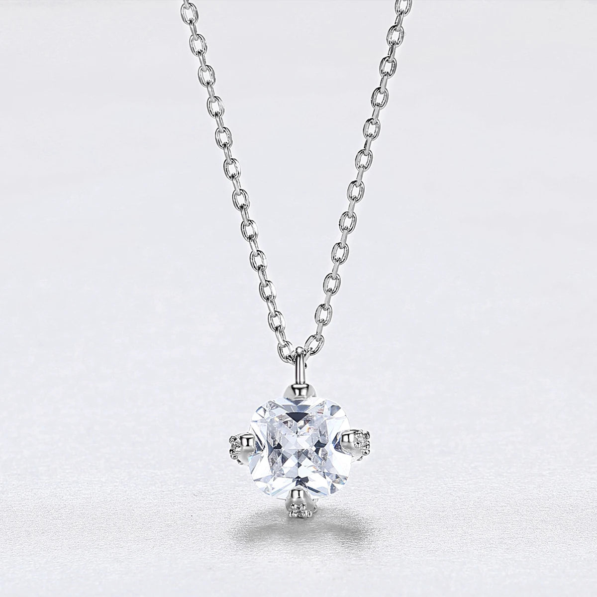 LUOTEEMI Geometric Women Cute Trendy Zircon Stone Link Chain Pendant Necklace Rhodium Plated Women Gift