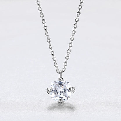 LUOTEEMI Geometric Women Cute Trendy Zircon Stone Link Chain Pendant Necklace Rhodium Plated Women Gift