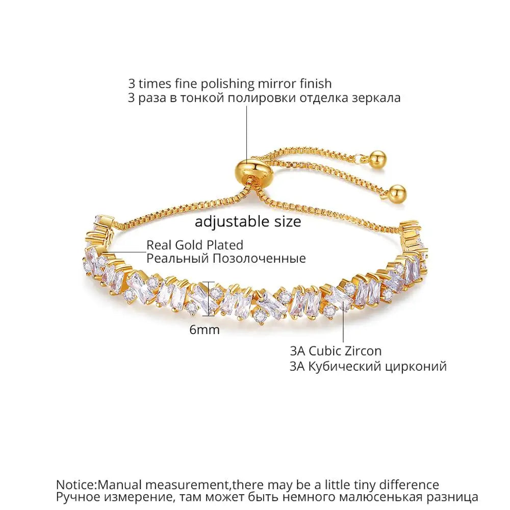 CZCITY New Trendy Fashion  Irregular Cubic Zircon Adjustable Slide Bracelet Multi Tennis Bracelets