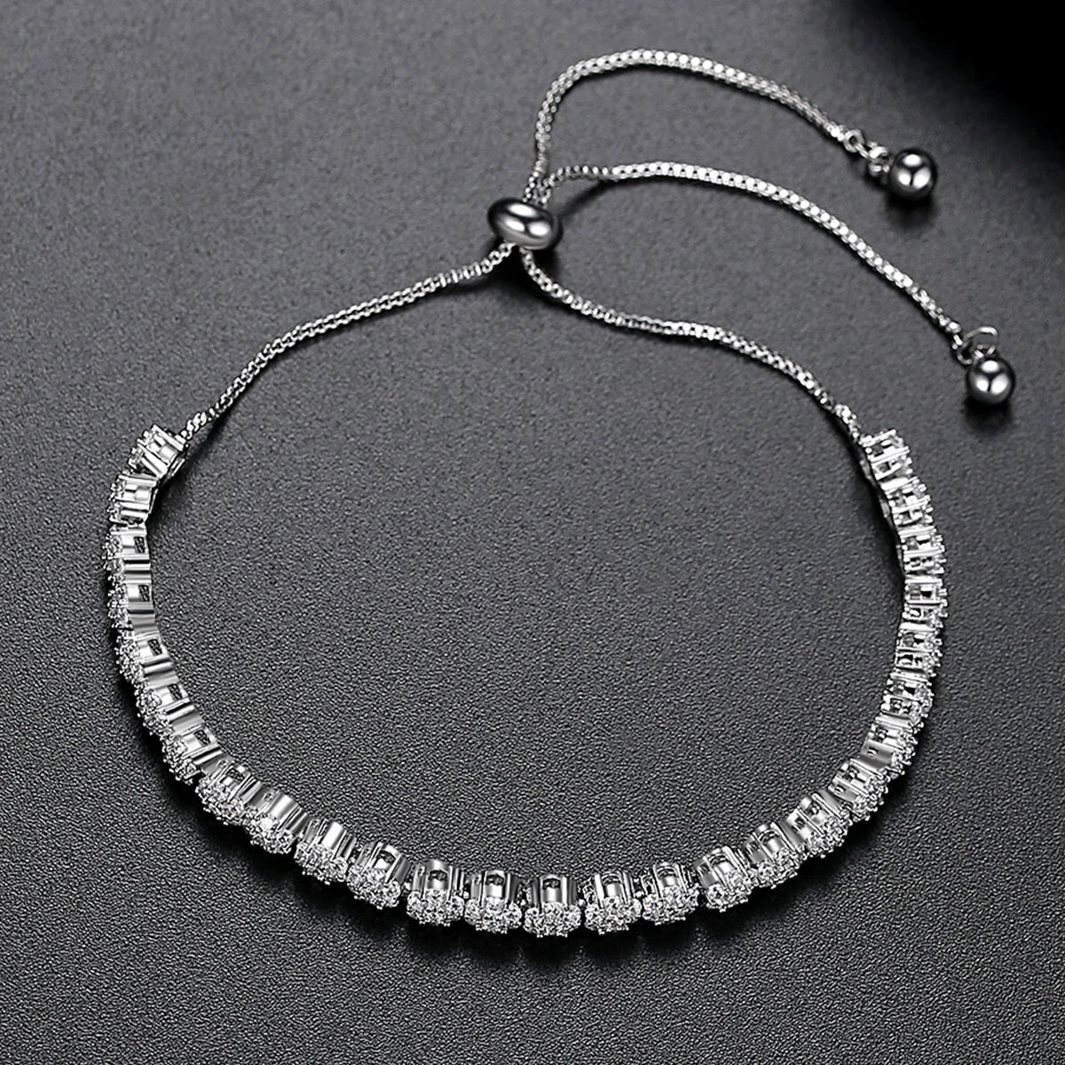 Fashion Classic Pull Chain Flower Tennis CZ Slide Bracelets Women Elegant Zirconia Bracelet