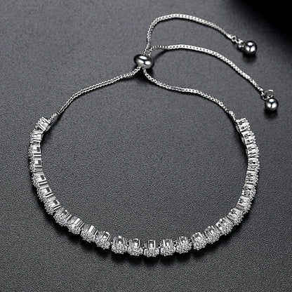 Fashion Classic Pull Chain Flower Tennis CZ Slide Bracelets Women Elegant Zirconia Bracelet