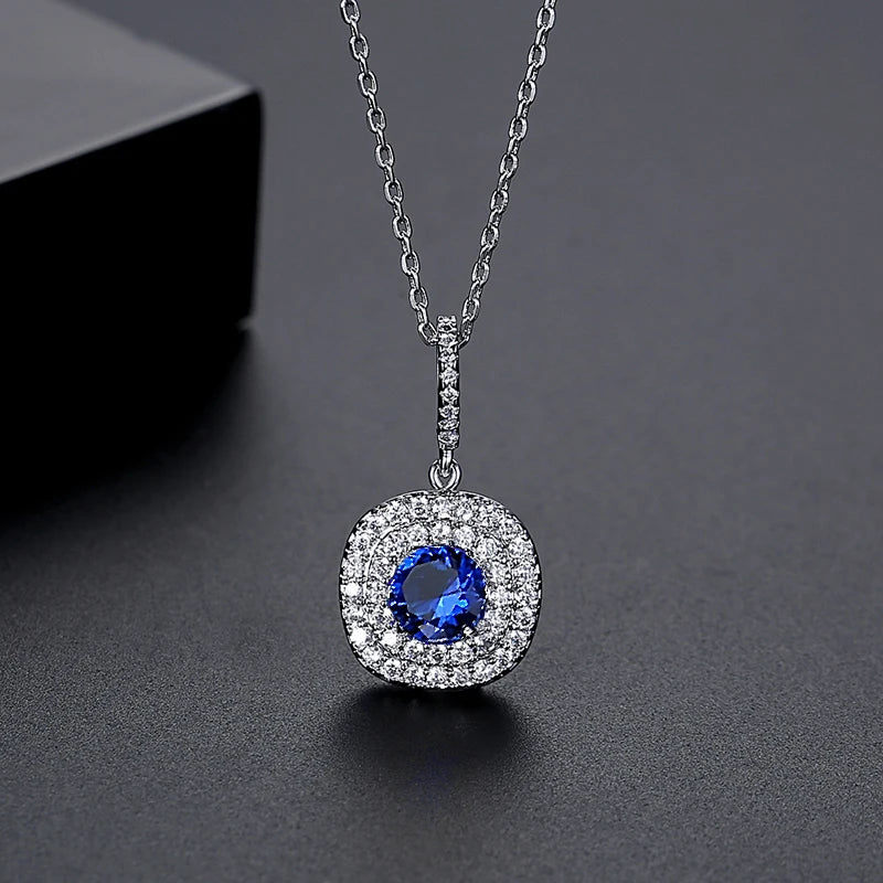 CZCITY Brand Luxury Women Exquisite Rhodium Plated Inlay a AA Top Quality Zircon Wedding Bridal Pendant Necklace Wholesale