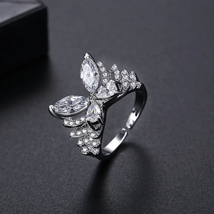 LUOTEEMI Layered Big Fashion Cubic Zirconia Butterfly Adjustable Party Elegant Finger Rings for Girls Luxury Hand Jewellery
