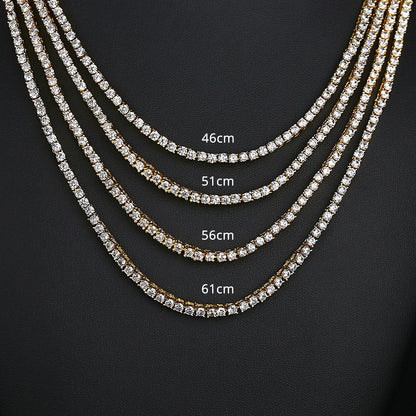 4mm Hiphop Jewelry Men Chain Tennis Chain Diamond Necklace Iced Out CZ Cubic Zirconia Tennis Necklace