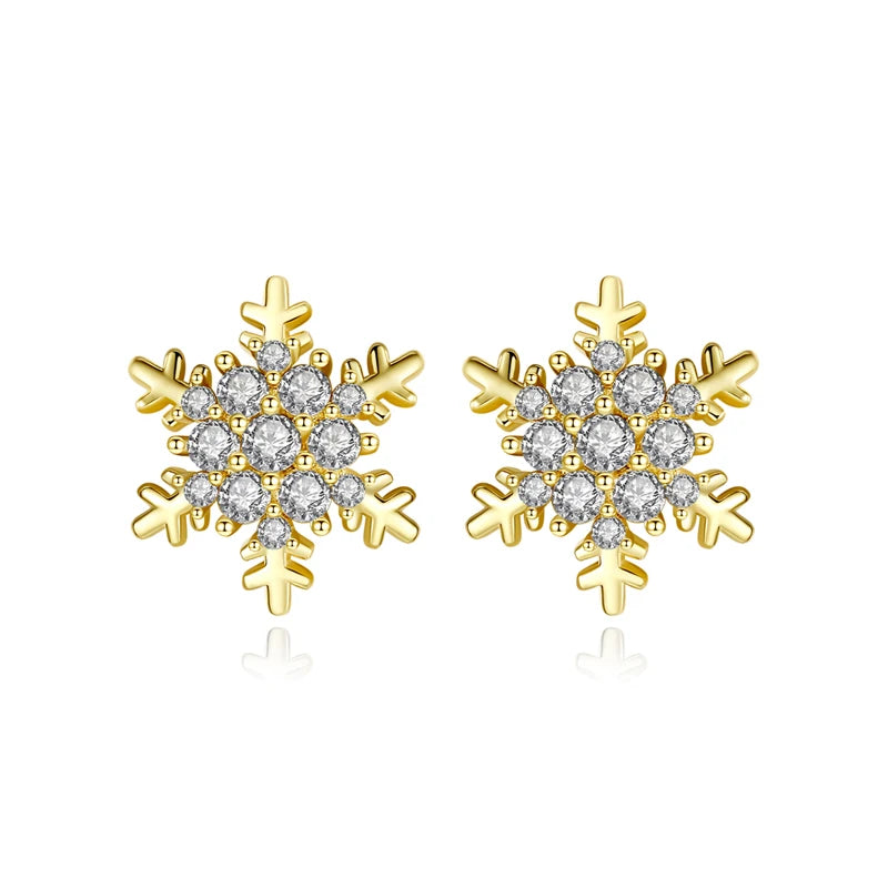 CZCITY Pretty Snow a AA Cubic Zircon Stud Snowflakes Earring for Girl Cute Elegant Christmas Jewelry Gift
