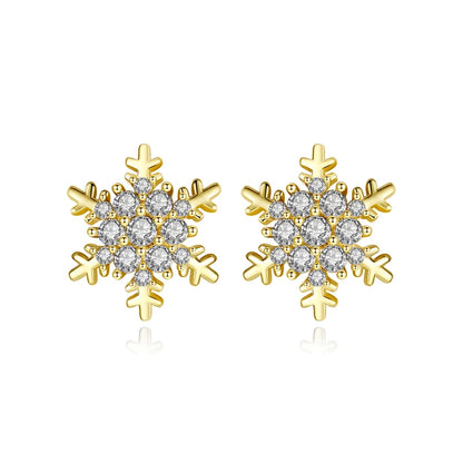 CZCITY Pretty Snow a AA Cubic Zircon Stud Snowflakes Earring for Girl Cute Elegant Christmas Jewelry Gift