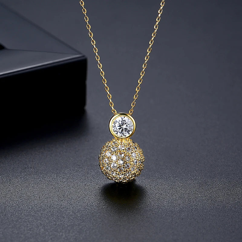 LUOTEEMI New Classic Design Korean Trendy Tiny Zircon CZ Paved Girls Ball Jewelry Link Chain Pendant Necklace for Girls