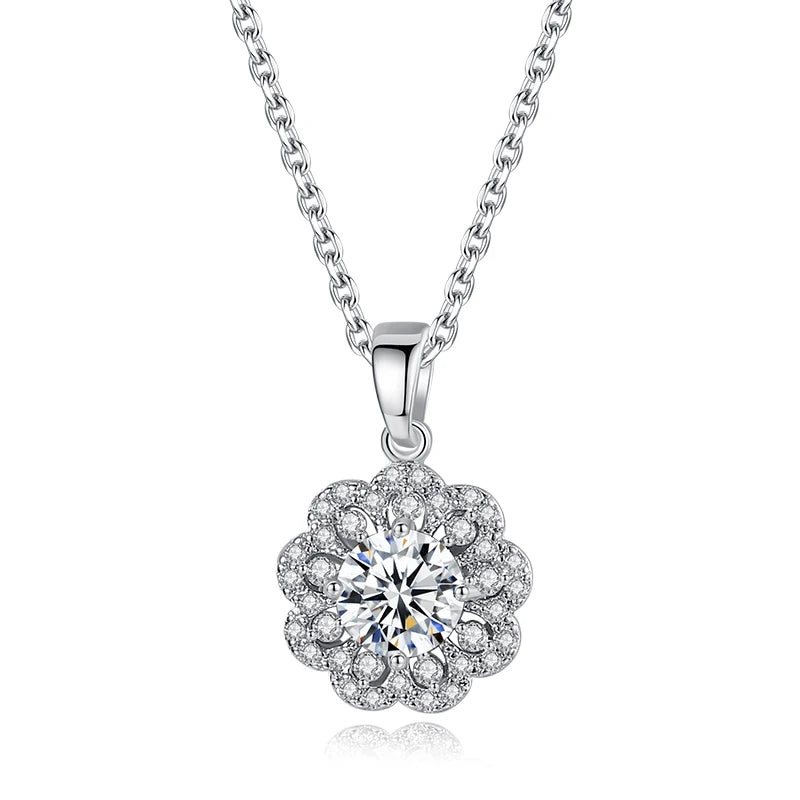 CZCITY Elegent Cubic Zircon Flower Round Pendant of Gold Plating Necklace for Woman Engagement Jewelry