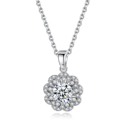 CZCITY Elegent Cubic Zircon Flower Round Pendant of Gold Plating Necklace for Woman Engagement Jewelry