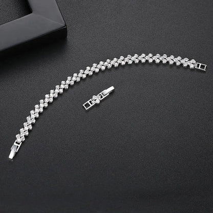 CZCITY Plain Paved 3A Cubic Zirconia Bracelet of Cut Stone Design for Woman Daily Wearing Jewelry
