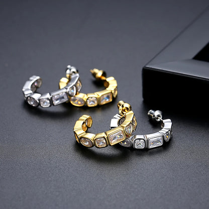 CZCITY Fashion Jewelry Lady Women's Hoop Zircon Korean Cute Geometric Clip On Earing Trendy Hoop Earrings