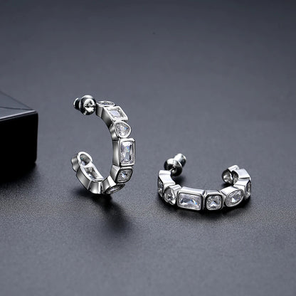 CZCITY Fashion Jewelry Lady Women's Hoop Zircon Korean Cute Geometric Clip On Earing Trendy Hoop Earrings