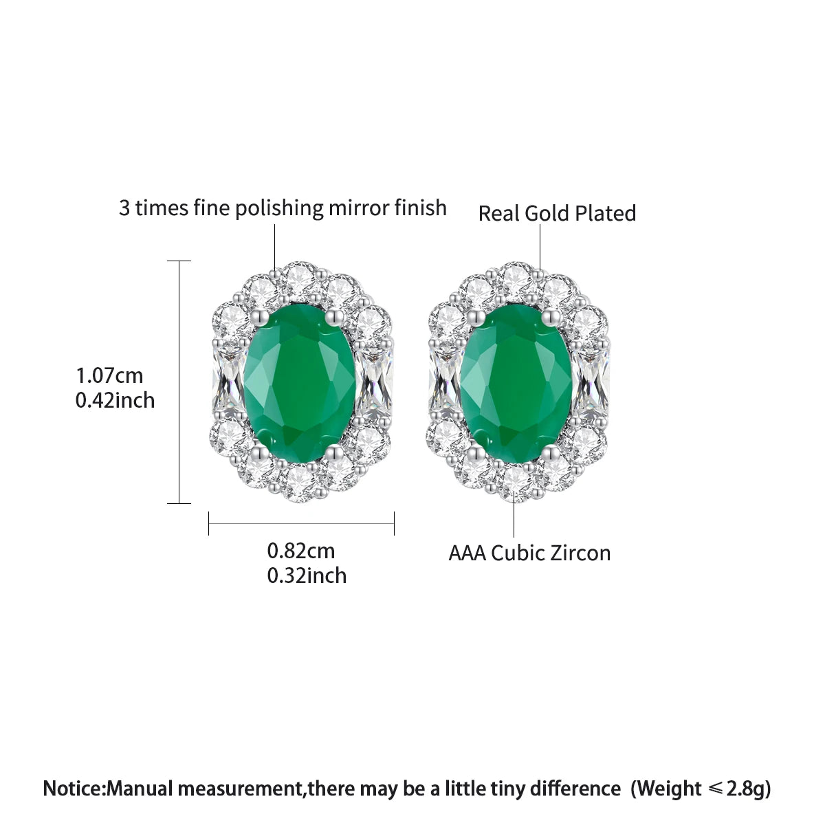 LUOTEEMI Delicate Geometric Fashion Design Women Zircon Stone Green Jade Color CZ Stud Earrings for Girls Ladies Jewelry