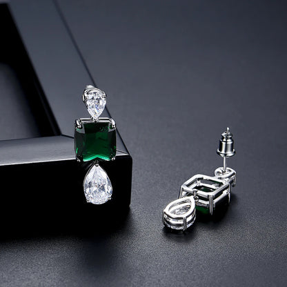 LUOTEEMI Elegant Green Crystal Clear Zircon Geometric Drop Brass Copper Earrings Luxury Party Gifts Big Ear Ring for Women