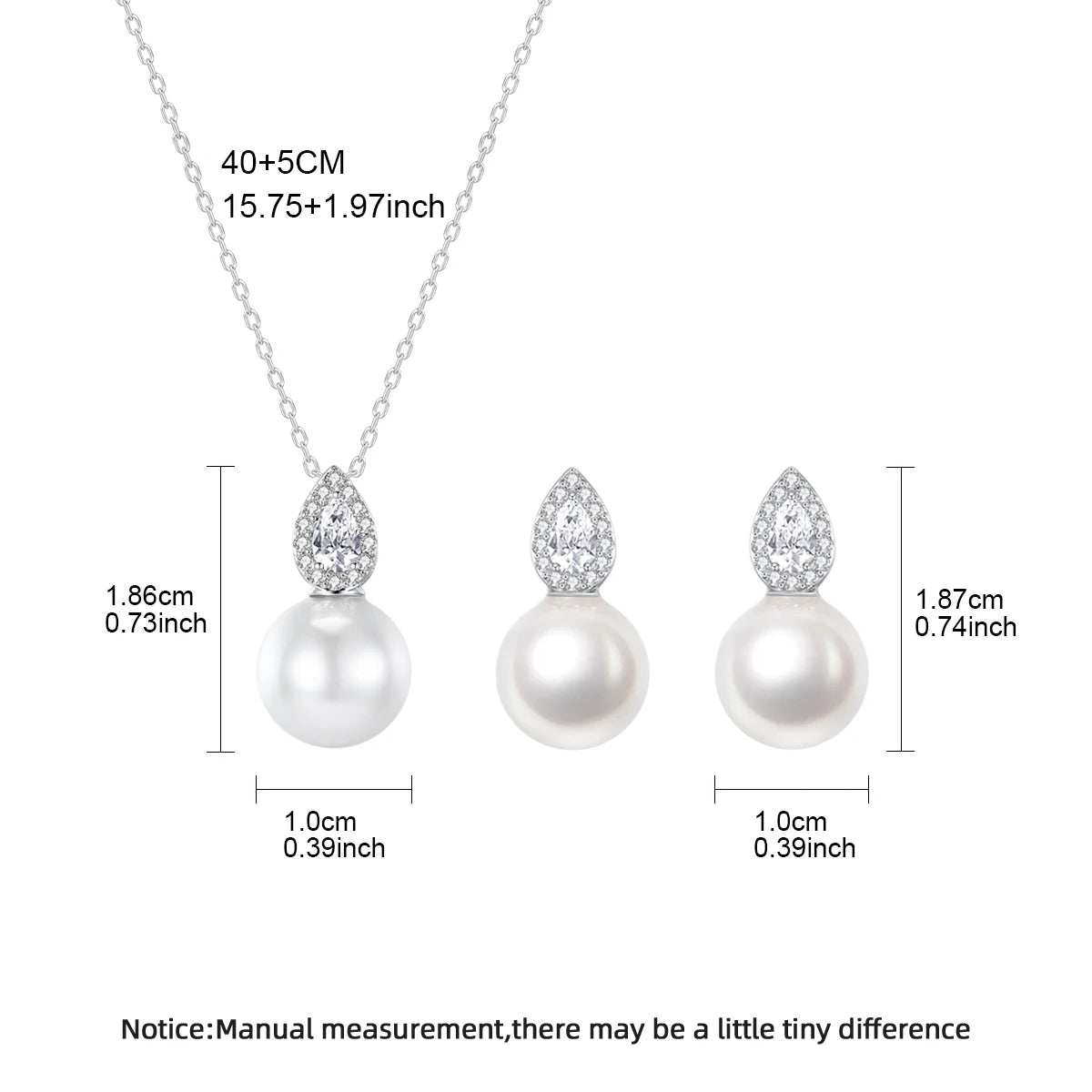 LUOTEEMI Cute Korean Fashion Women Tear Drop Zircon Stone Glass White Pearl Jewelry Sets for Girls Daily Wear Jewellery