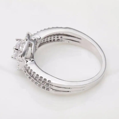 LUOTEEMI Rhodium White Gold Plated Bridal Wedding Sparkling Cubic Zirconia Micro Pave Engagement Wedding Halo Ring