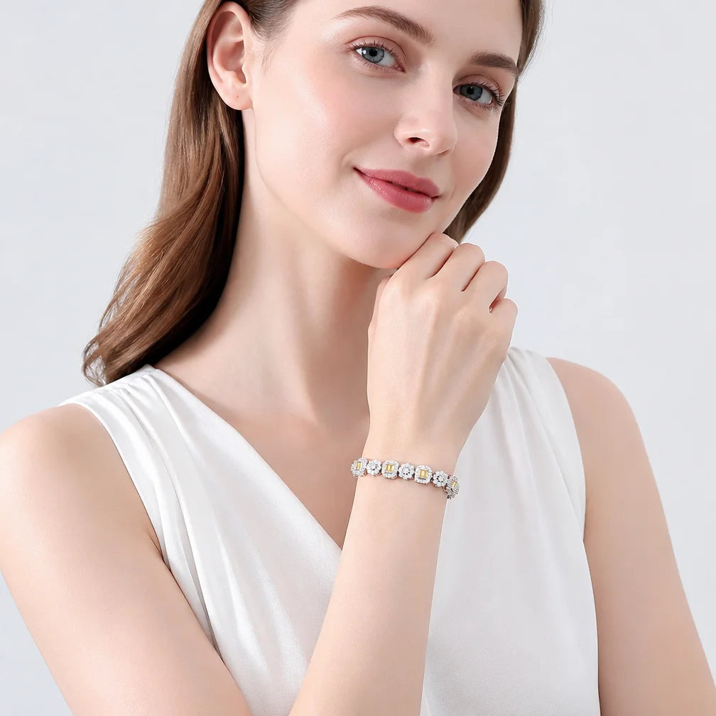 CZCITY High Quality 5A Cubic Zirconia Bracelet Rhodium Plated Eco-friendly Copper Jewelry 5A Zircon Link Bracelet for Women