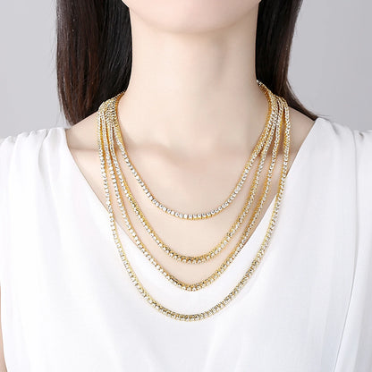 3mm Hiphop Bling Jewelry 18k Gold Iced Out Diamond Copper Zircon Tennis Chain CZ Tennis Necklace