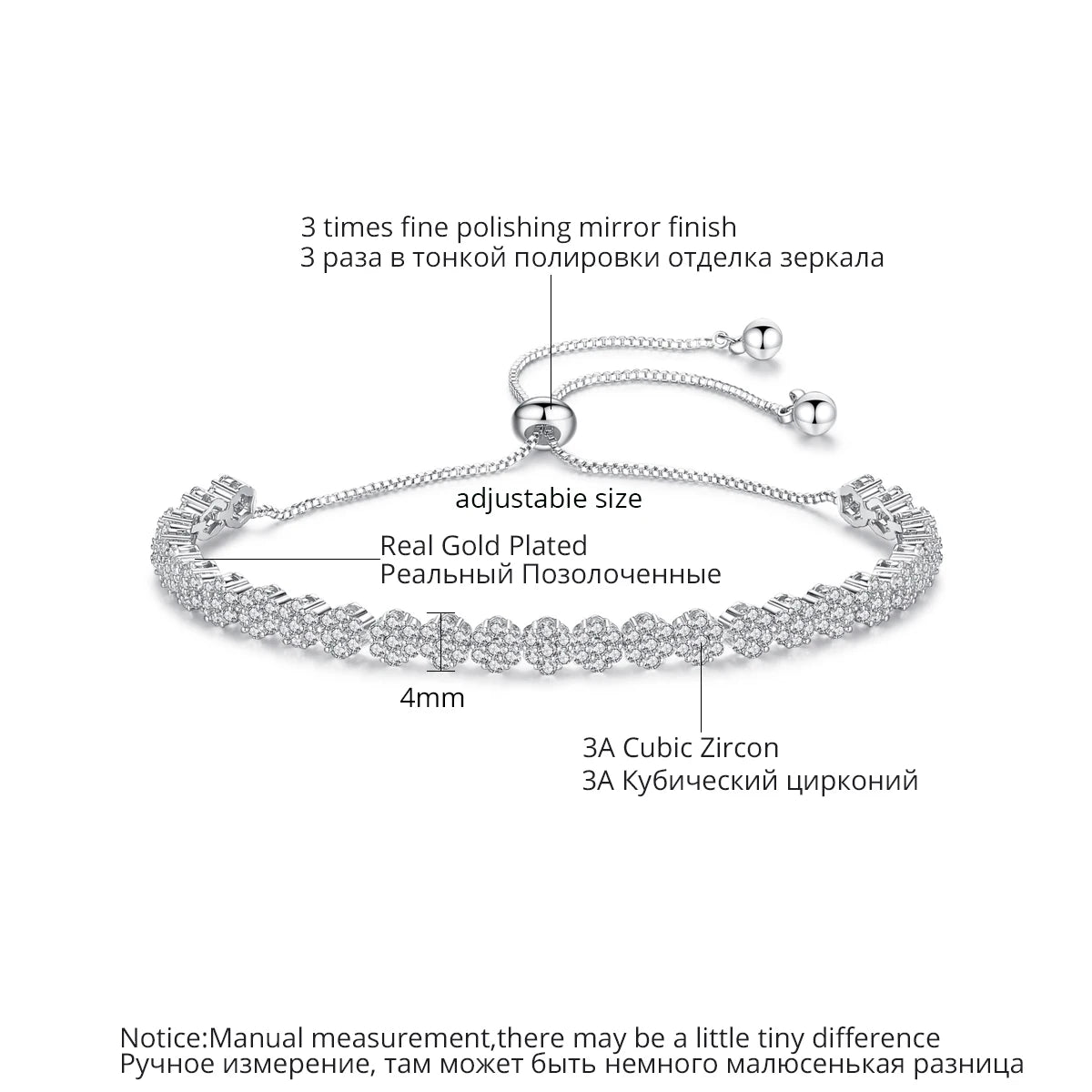Fashion Classic Pull Chain Flower Tennis CZ Slide Bracelets Women Elegant Zirconia Bracelet