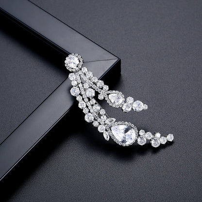 LUOTEEMI Cubic Zirconia Oval and Tear Drop Luxury Flower CZ Big Brooches for Women Real White Gold Plated Low MOQ