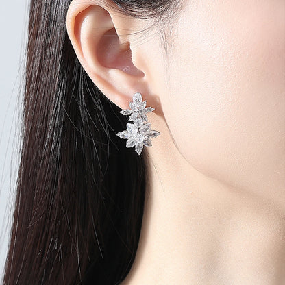 LUOTEEMI New Come Flower Zircon Stone Brass Parts CZ Jewelry Stud Earrings for Women Bridal Wedding Jewelry High Quality